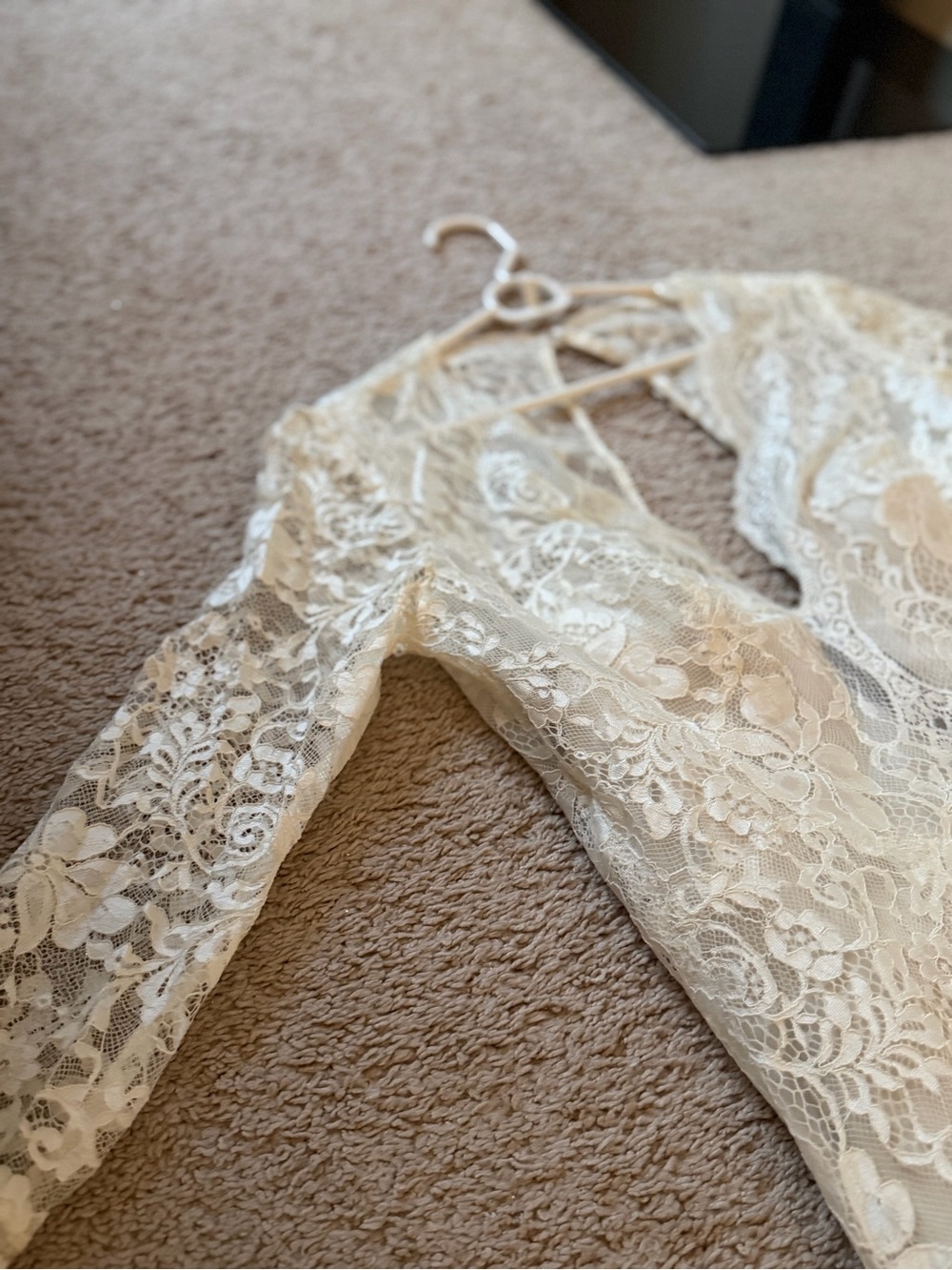 Lace Long Sleeve V-Neck Wedding Dress in Ivory
